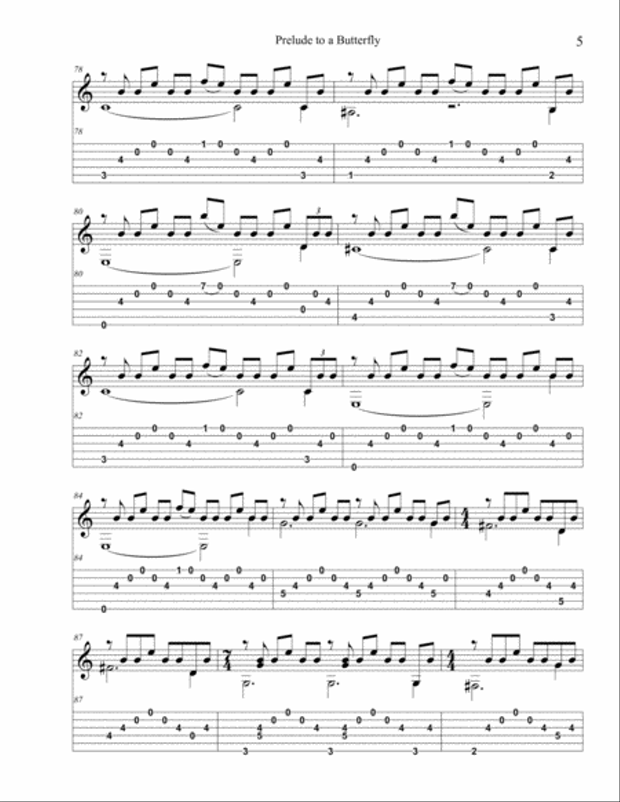 Prelude to a Butterfly Classical Guitar scores gallery preview page 5