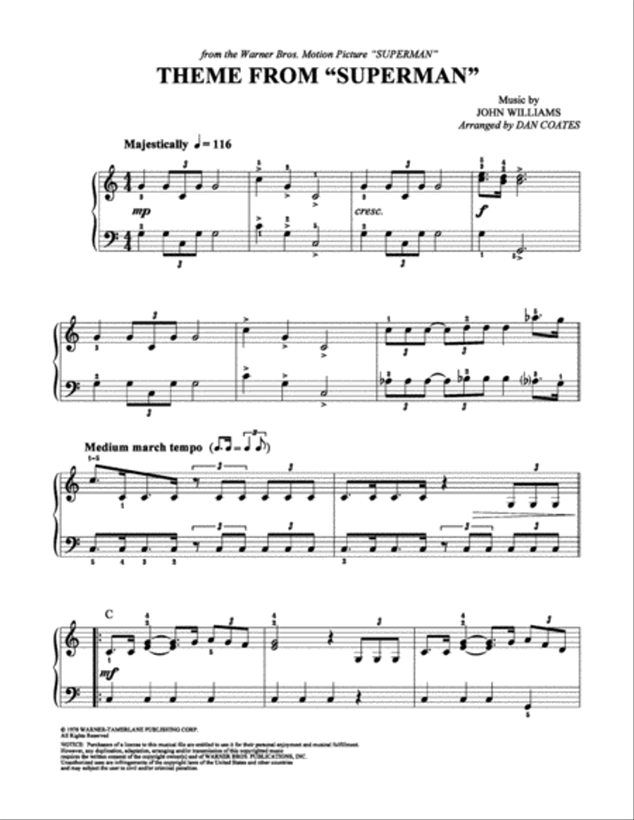 Theme From Superman Easy Piano scores gallery preview page 1