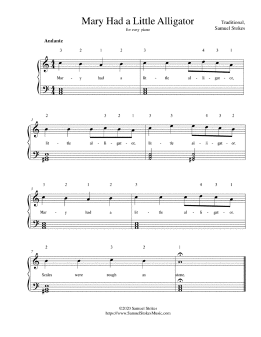 Mary Had a Little Alligator - for easy piano (optional voice) Voice scores gallery preview page 1