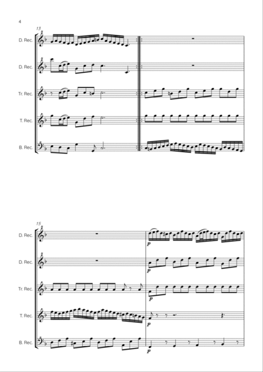 Brandenburg Concerto No.3, 2nd & 3rd movements - recorder quintet Soprano Recorder scores gallery preview page 6