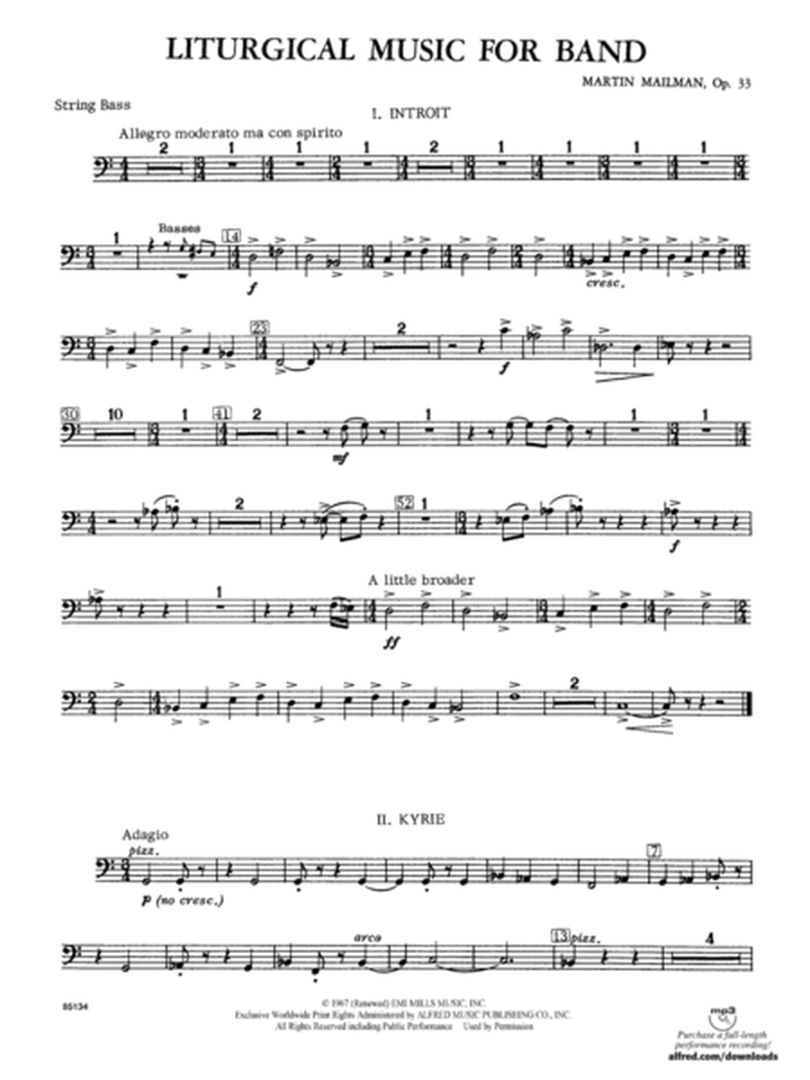 Liturgical Music for Band, Op. 33: String Bass