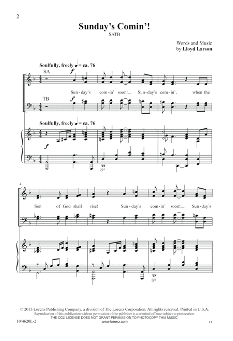 Sunday's Comin'! 4-Part scores gallery preview page 2