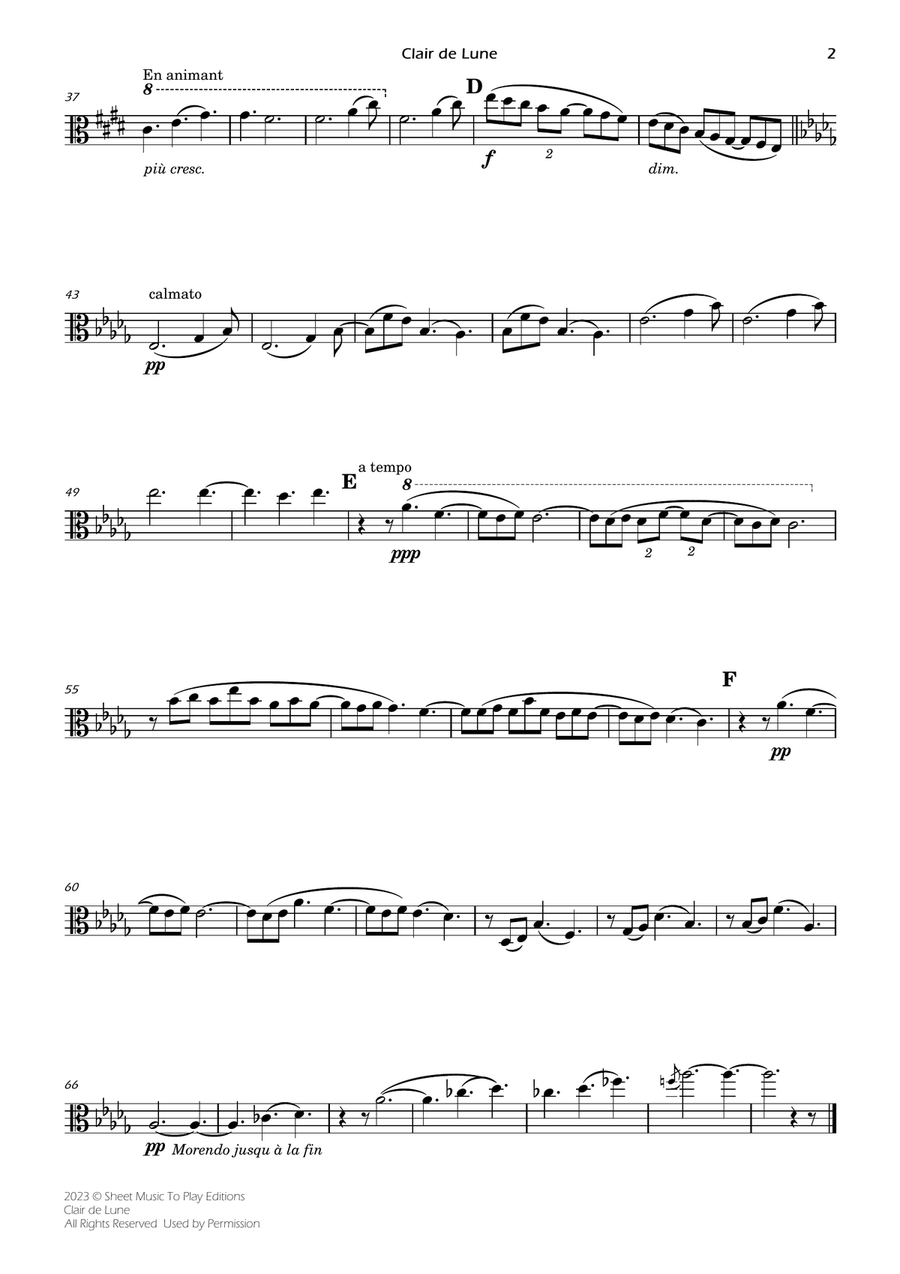 Clair de Lune by Debussy - Viola and Piano (Individual Parts) Piano scores gallery preview page 2