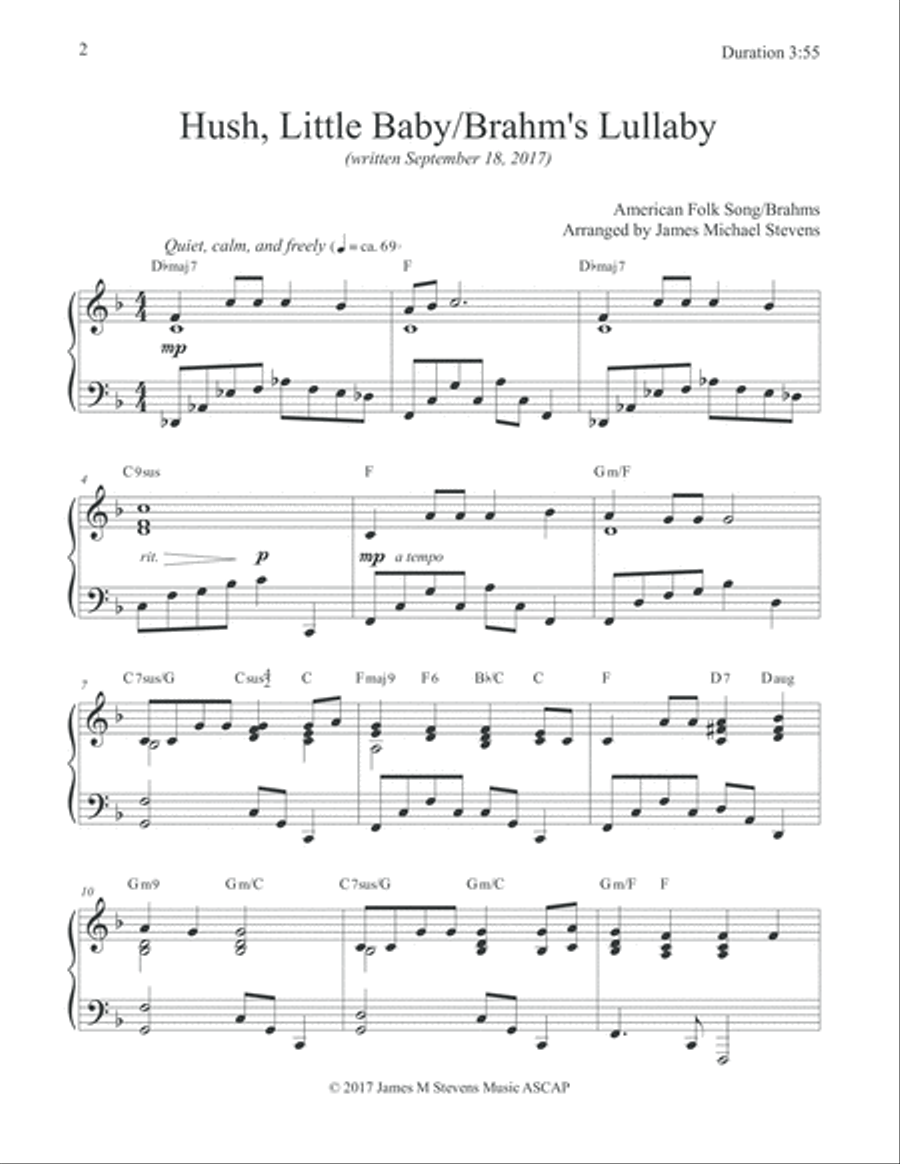 Hush Little Baby, Brahm's Lullaby Piano Solo scores gallery preview page 2