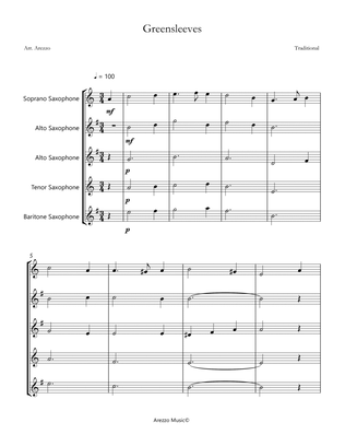 greensleeves sheet music for saxophone quintet