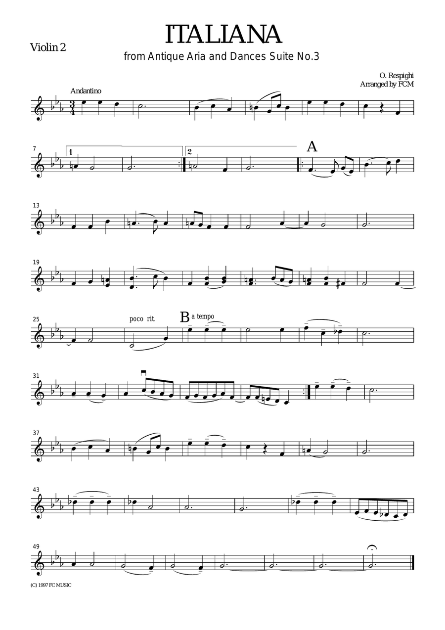 Respighi Italiana from Ancient Airs and Dances Suite No.3, for string quartet, CR001 String Quartet scores gallery preview page 2