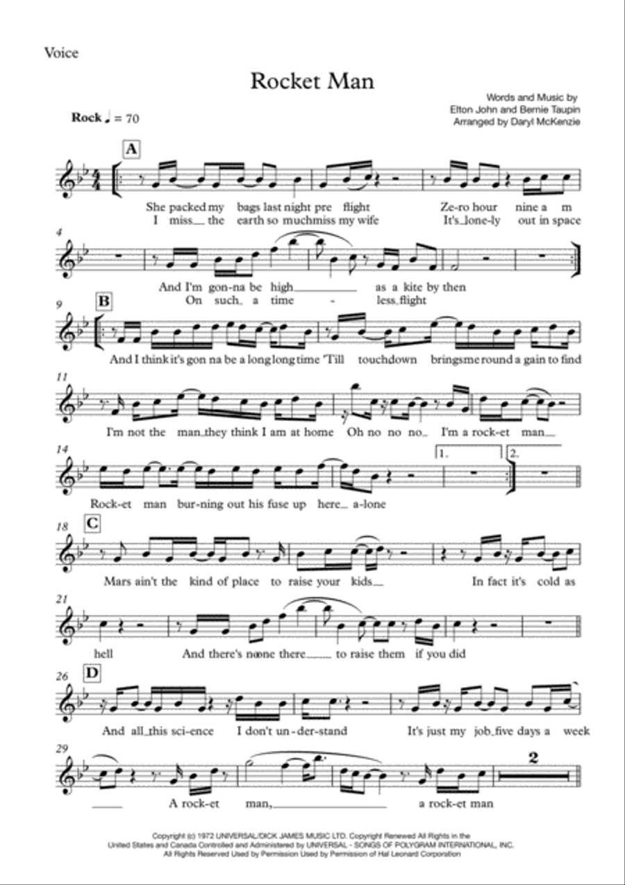 Rocket Man (I Think It's Gonna Be A Long Long Time) Bass Voice scores gallery preview page 5