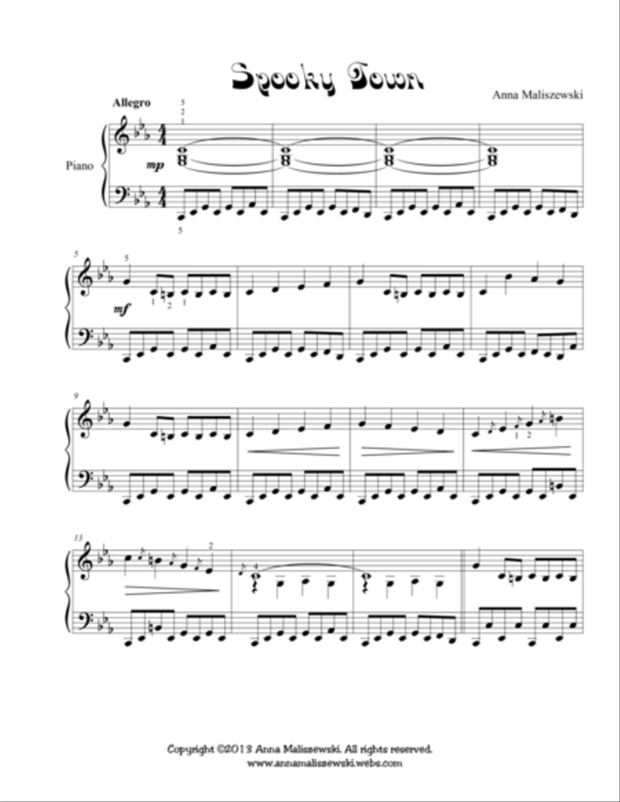 Spooky Town Piano Solo scores gallery preview page 1