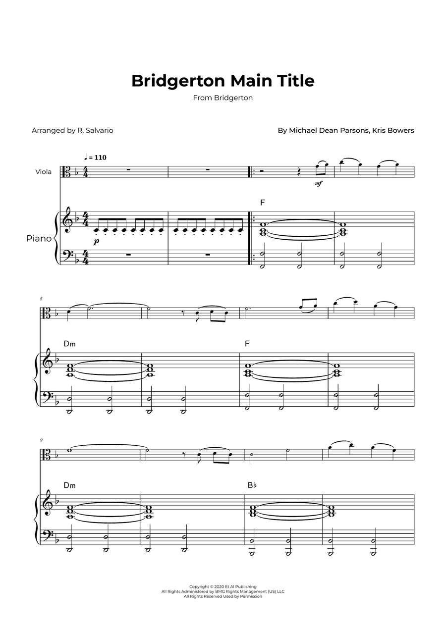 Bridgerton Main Title Bridgerton Main Title Viola scores gallery preview page 1