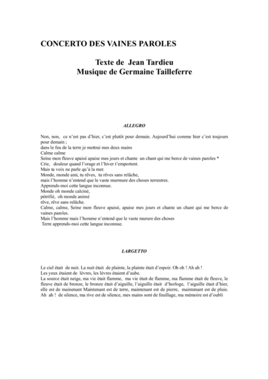 Germaine Tailleferre: Concerto des Vaines Paroles - full score - Score Only Large Ensemble scores gallery preview page 5