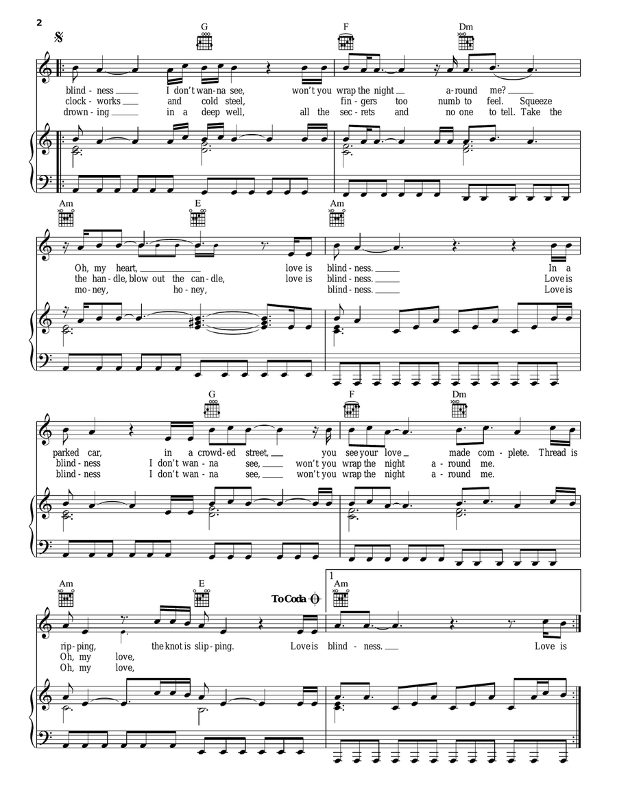 Love Is Blindness Piano, Vocal, Guitar scores gallery preview page 2
