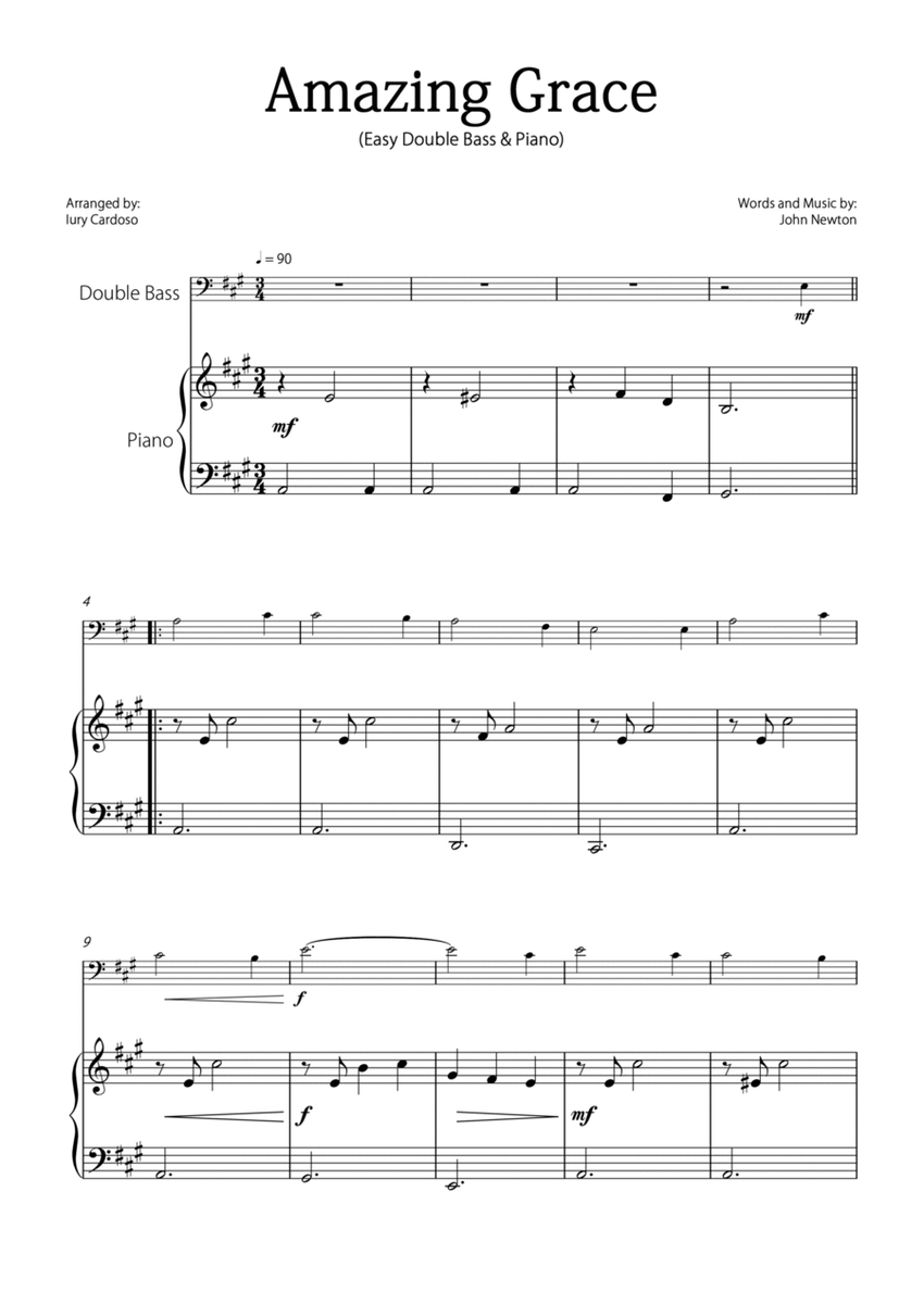 "Amazing Grace" - Beautiful easy version for DOUBLE BASS and PIANO image number null