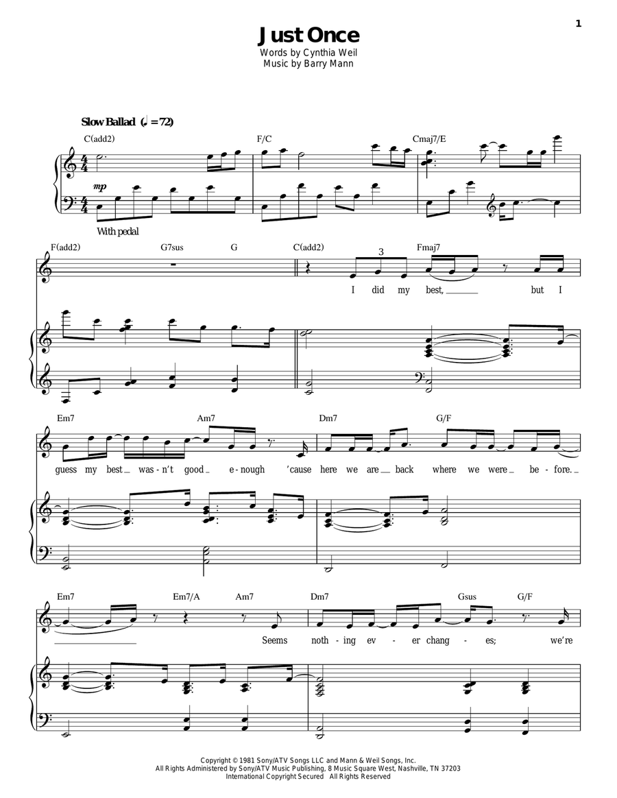 Just Once Piano, Vocal scores gallery preview page 1