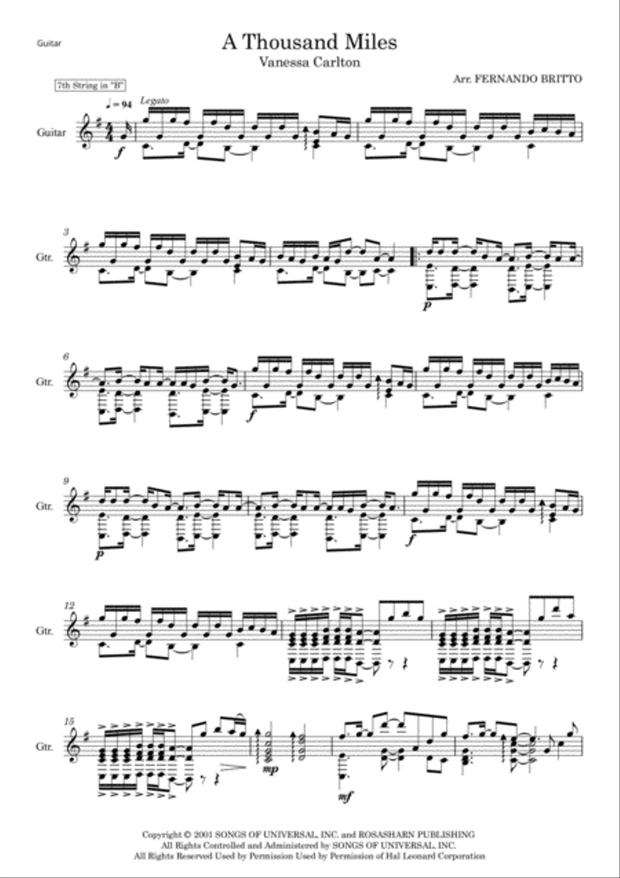 A Thousand Miles Electric Guitar scores gallery preview page 1