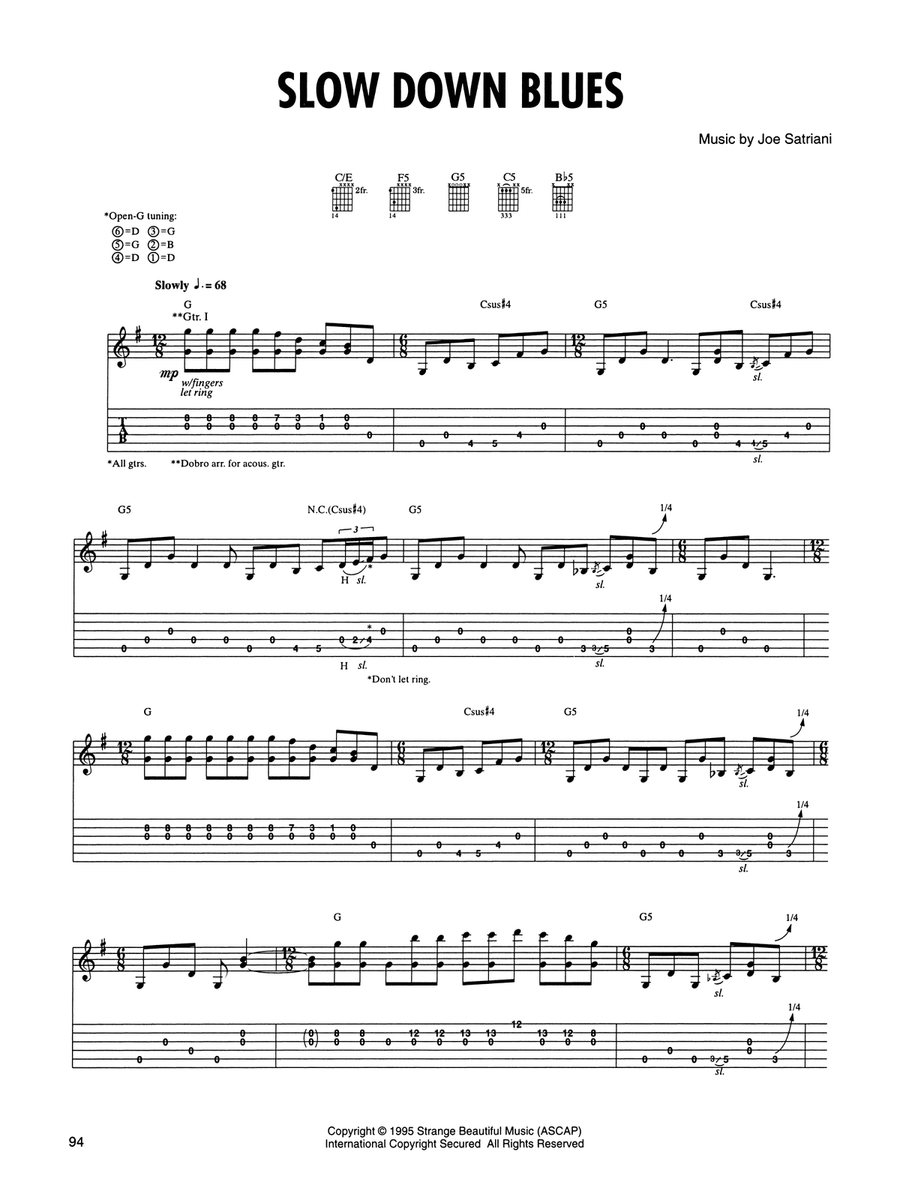 Slow Down Blues Acoustic Guitar scores gallery preview page 1