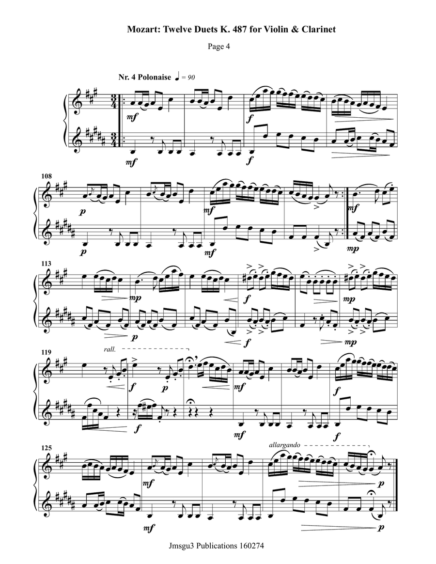 Mozart: Twelve Duets K. 487 for Violin & Clarinet Clarinet scores gallery preview page 4