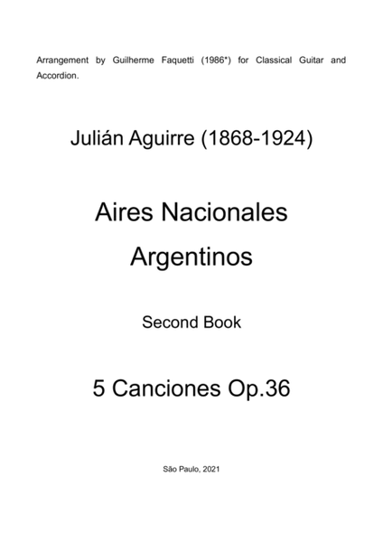 Julián Aguirre - 5 Canciones Op.36. Arrangement for Classical Guitar and Accordion image number null