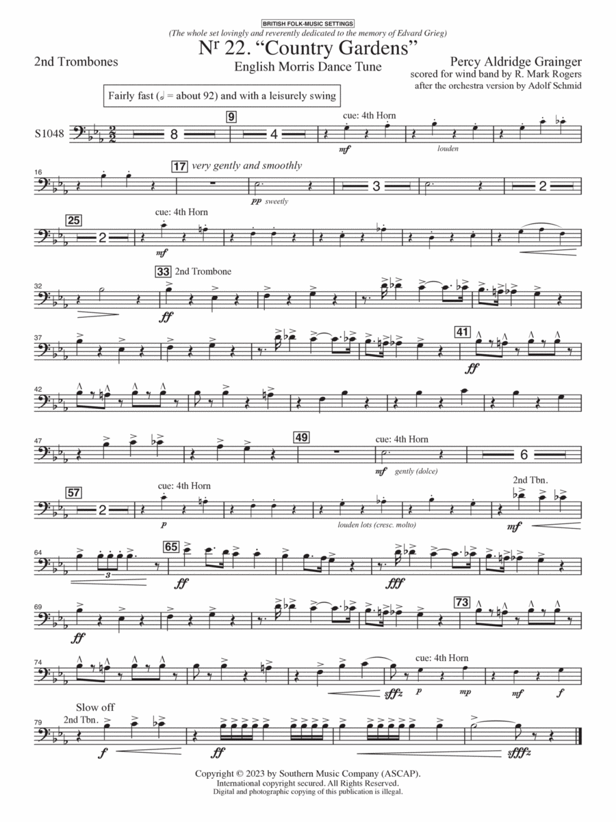 Country Gardens for Symphonic Band - Trombone 2 Concert Band scores gallery preview page 1