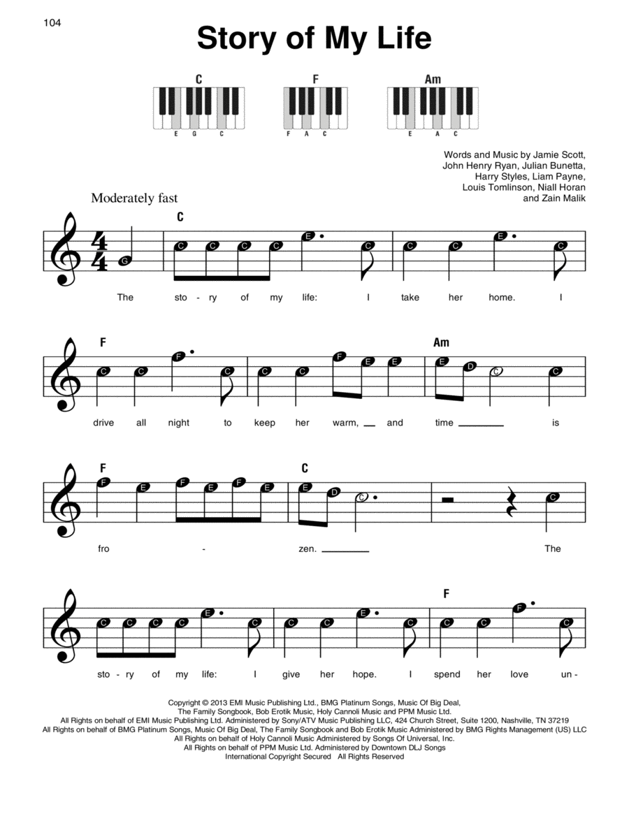 Story Of My Life Easy Piano scores gallery preview page 1