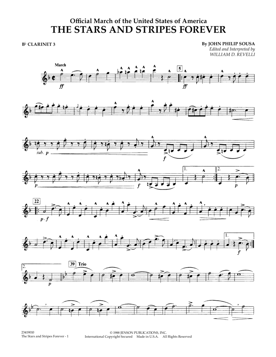 The Stars and Stripes Forever - Bb Clarinet 3 B-Flat Clarinet scores gallery preview page 1