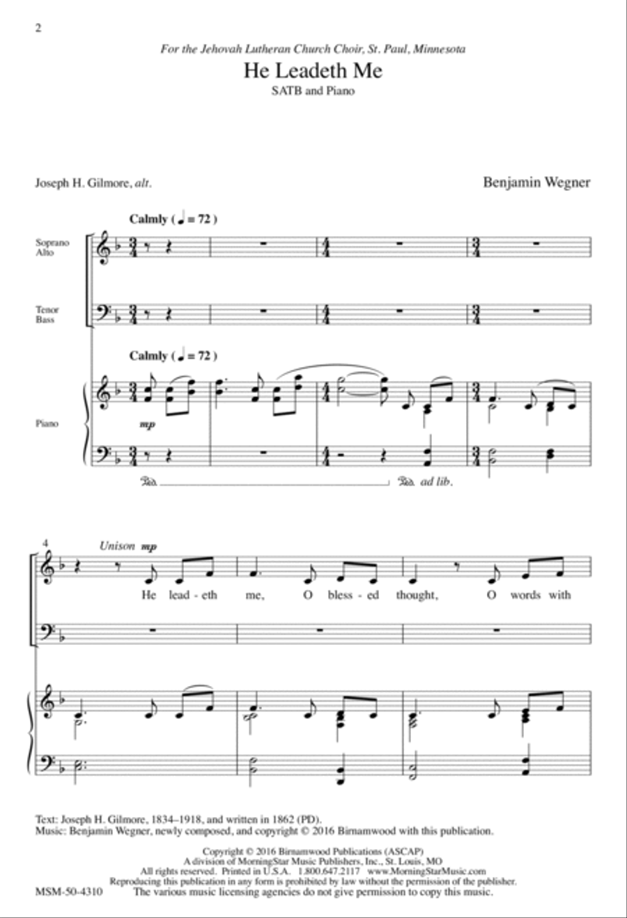 He Leadeth Me 4-Part scores gallery preview page 2