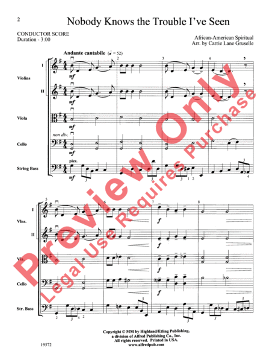 Nobody Knows the Trouble I've Seen String Orchestra scores gallery preview page 3