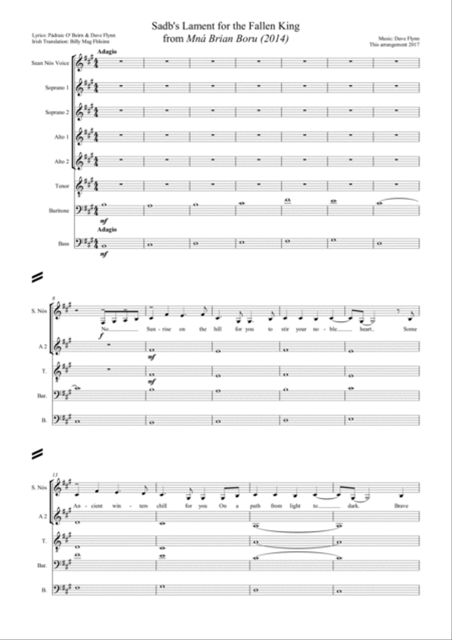Sadb's Lament for the Fallen King - Mixed Choir and solo Irish sean nos voice Divisi scores gallery preview page 1