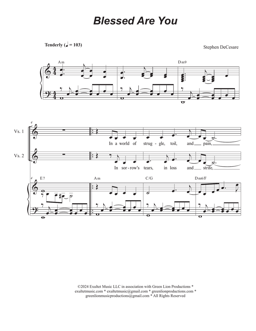 Blessed Are You (Duet for Soprano and Tenor solo) Blessed Are You (Duet for Soprano and Tenor solo) Tenor Voice scores gallery preview page 1