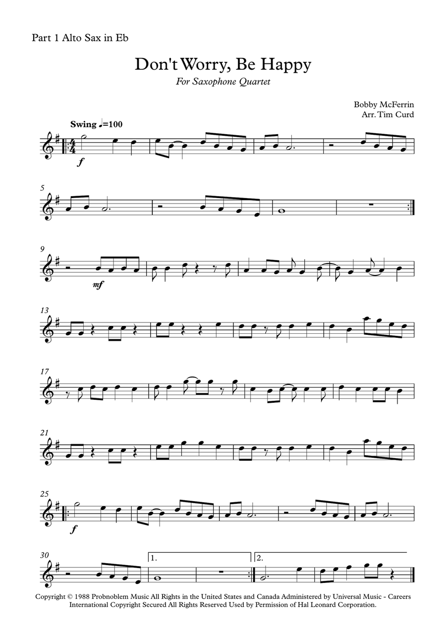 Don't Worry, Be Happy Woodwind Quartet scores gallery preview page 5