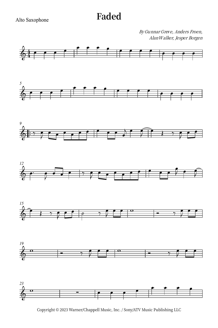 Faded Alto Saxophone scores gallery preview page 1