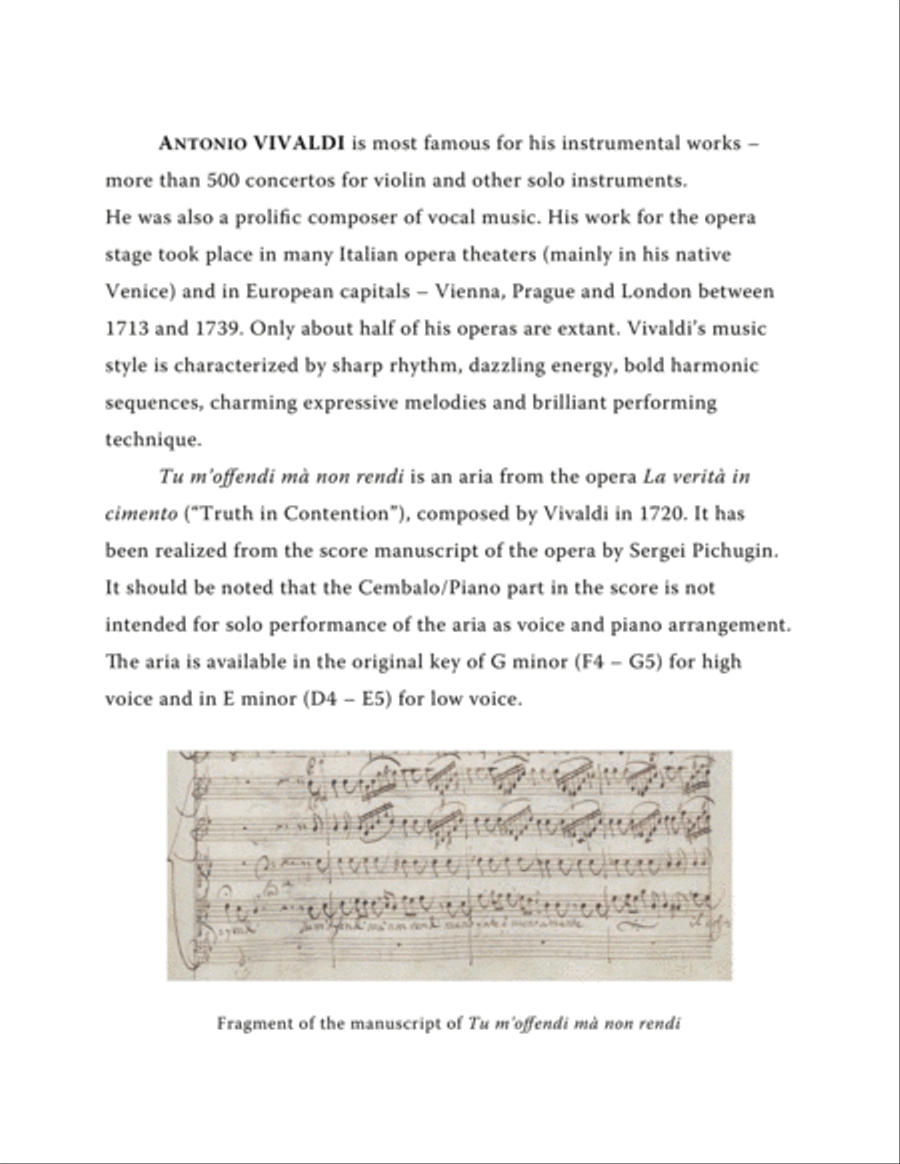 VIVALDI Antonio: Tu m'offendi mà non rendi, aria from the opera La verità in cimento, score and pa Small Ensemble scores gallery preview page 2
