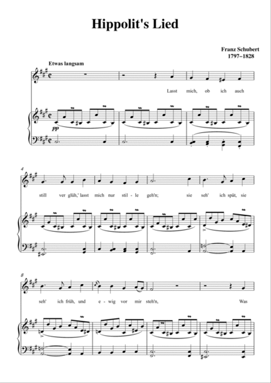 Schubert-Hippolit's Lied in #F minor,for Vocal and Piano Voice scores gallery preview page 2