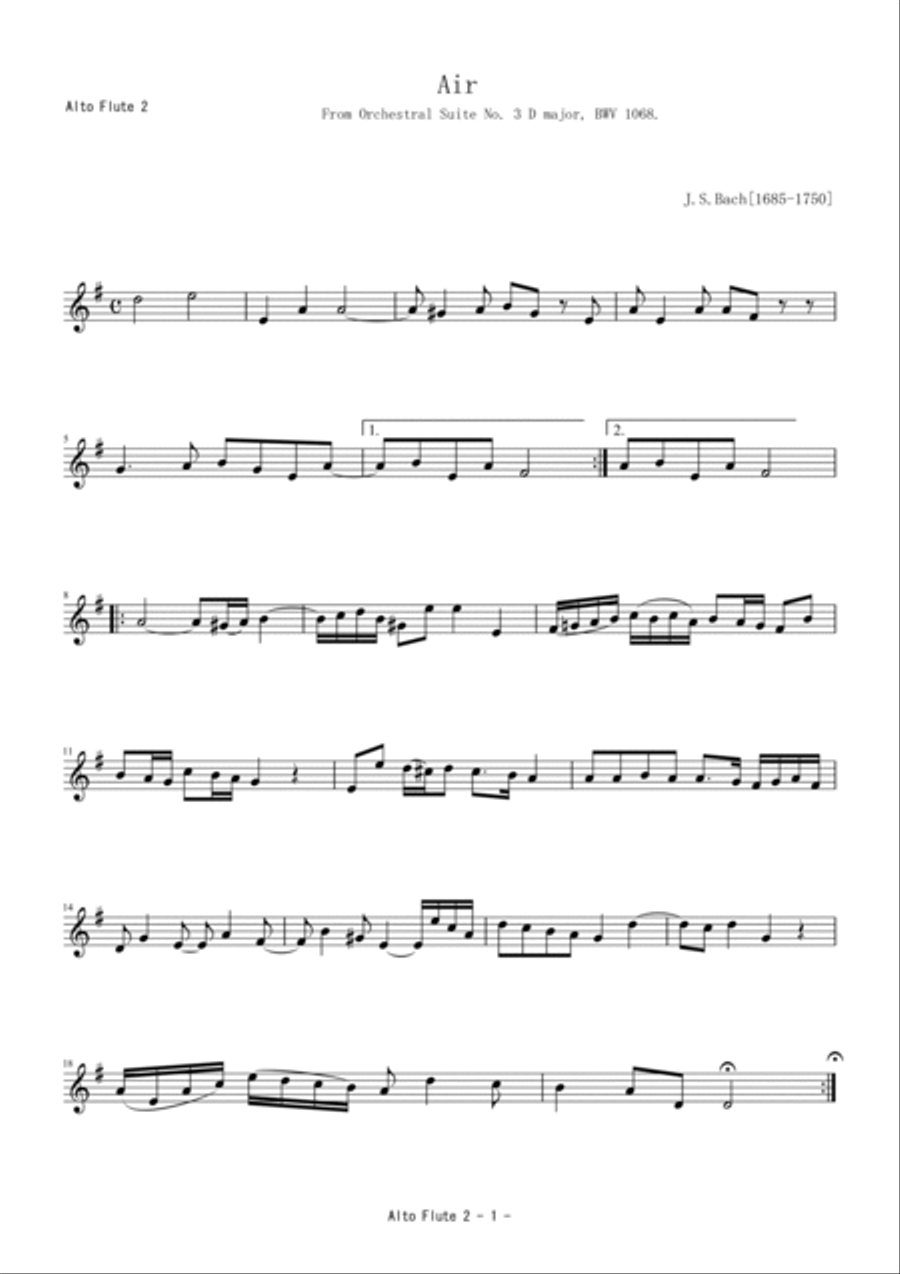 Air from Orchestral Suite No. 3 D major, BWV 1068. Woodwind Quintet scores gallery preview page 3