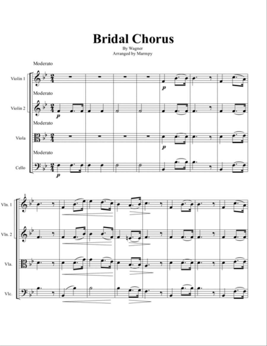 Bridal Chorus by Wagner (arranged for String Quartet) String Quartet scores gallery preview page 5