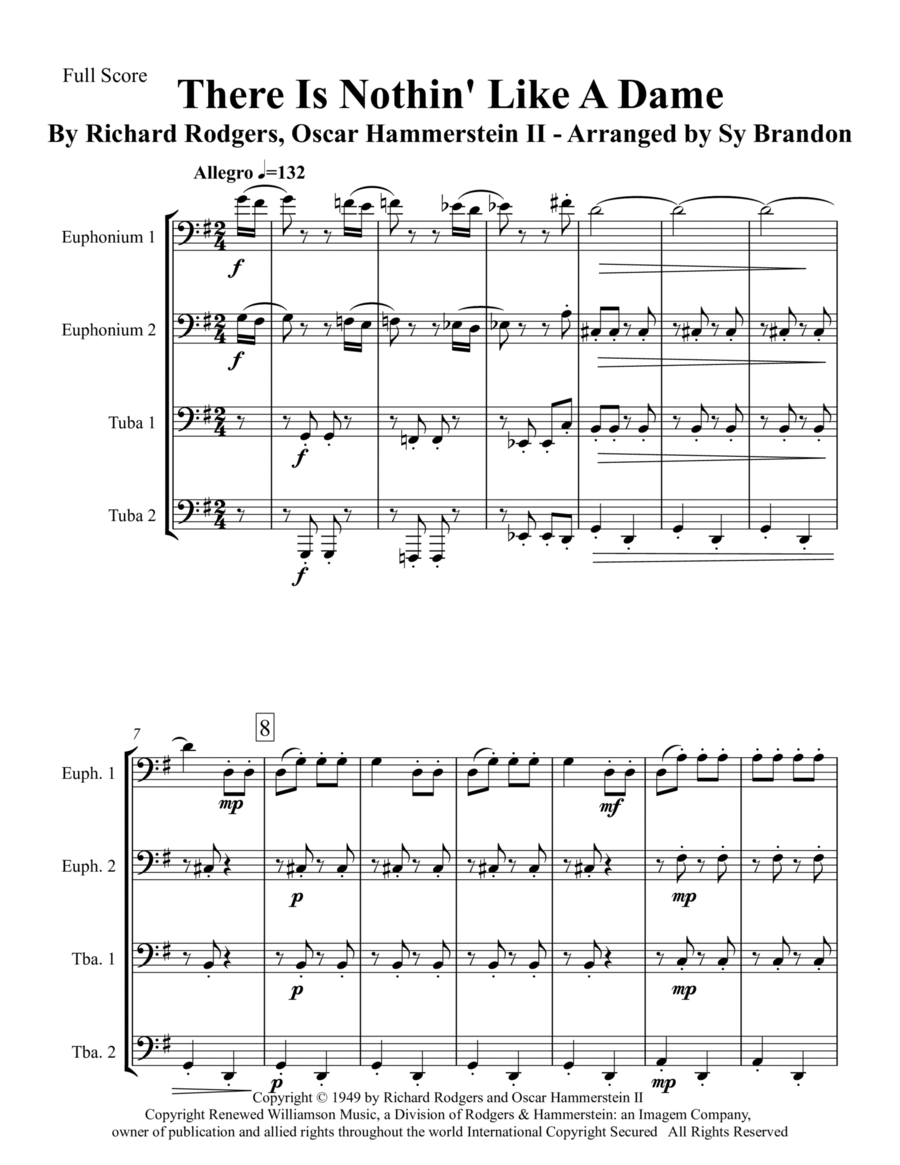 There Is Nothin' Like A Dame Euphonium scores gallery preview page 1