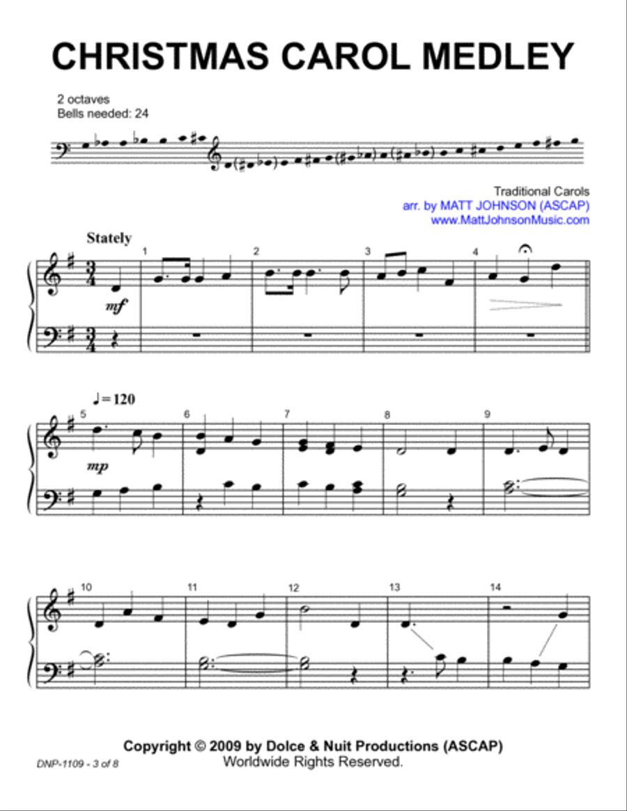 Christmas Carol Medley ~ 2 octave handbell choirs - REPRODUCIBLE Christmas Carol Medley ~ 2 octave handbell choirs - REPRODUCIBLE 2-Octaves scores gallery preview page 3