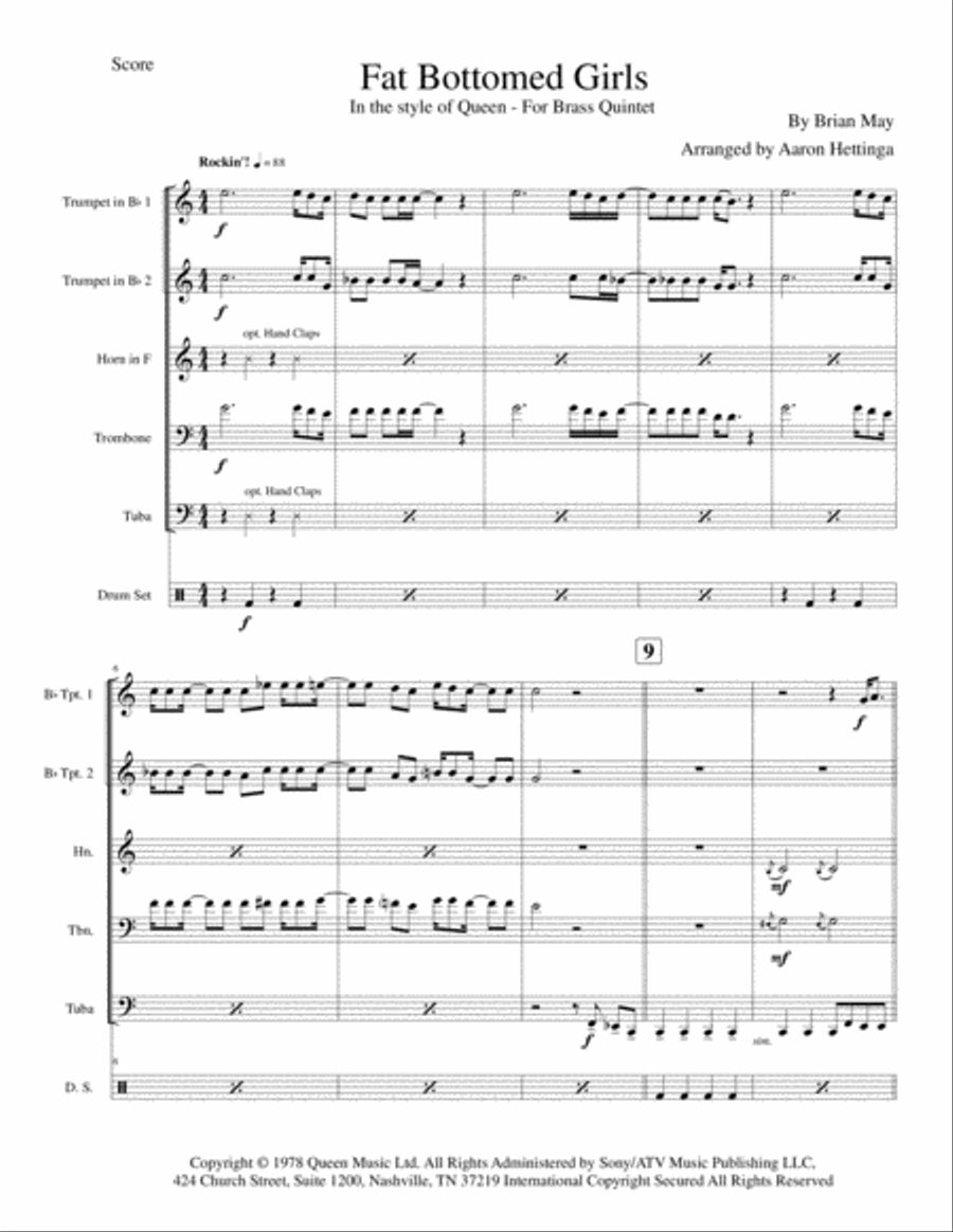 Fat Bottomed Girls Brass Ensemble scores gallery preview page 3