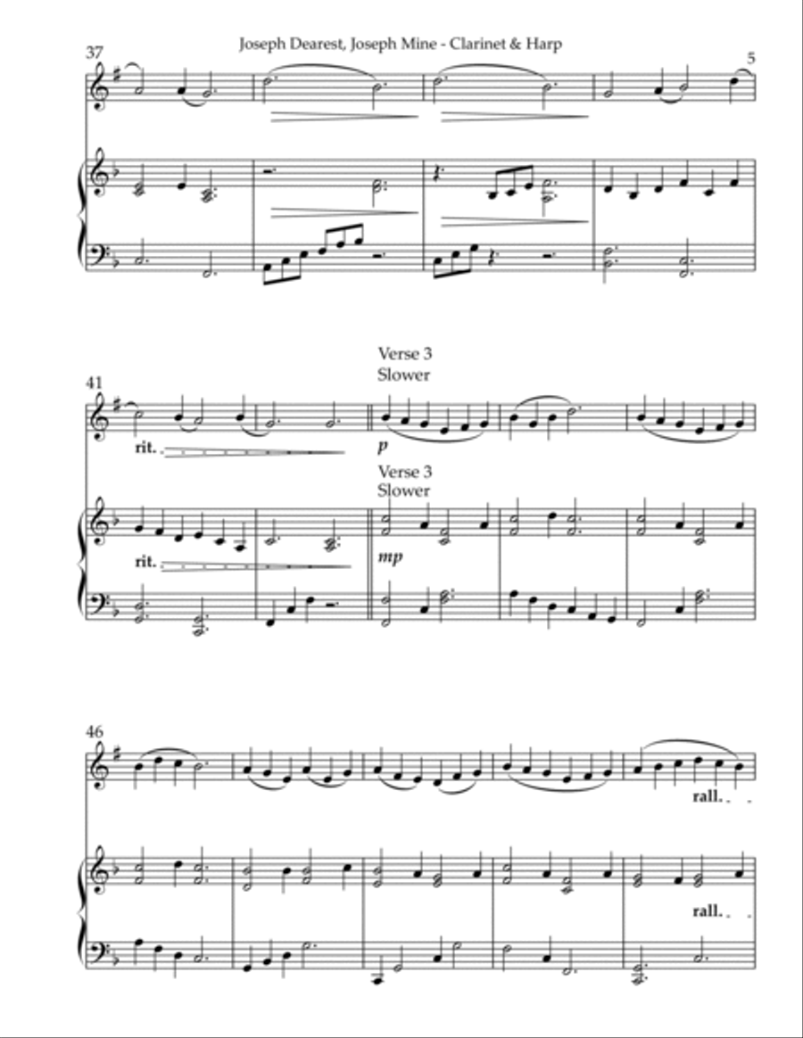 Joseph Dearest, Joseph Mine, Duet for Bb Clarinet & Harp B-Flat Clarinet scores gallery preview page 5