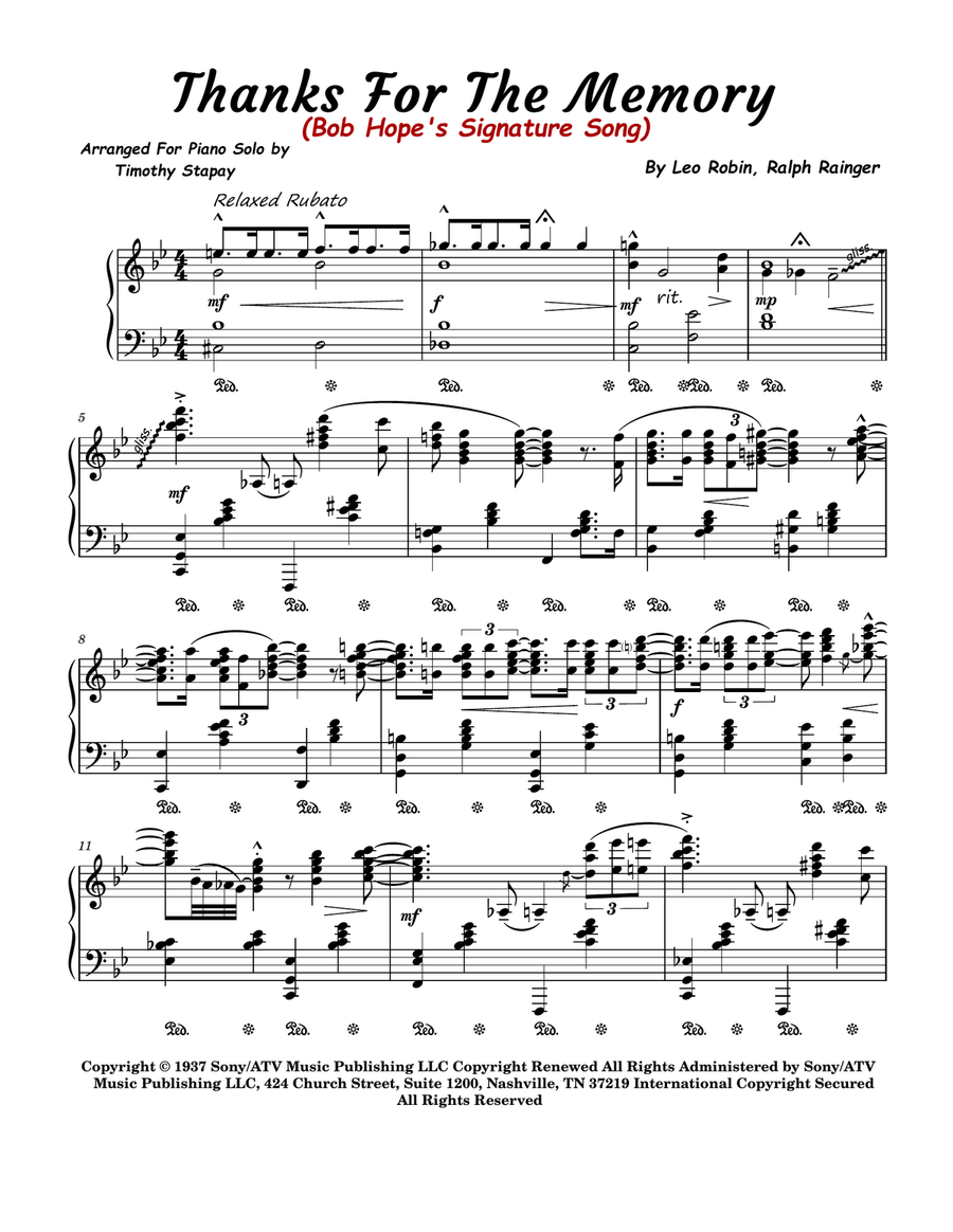Thanks For The Memory Piano Solo scores gallery preview page 1