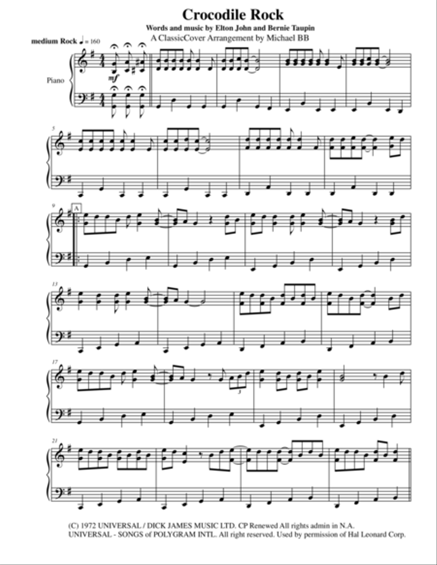 Crocodile Rock Piano Solo scores gallery preview page 1
