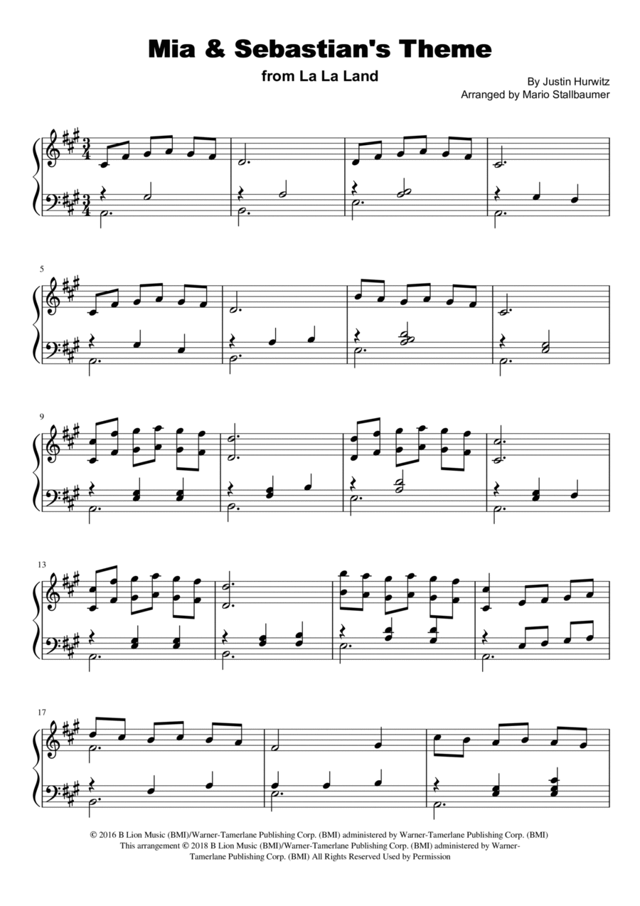 Mia & Sebastian's Theme Piano Solo scores gallery preview page 1