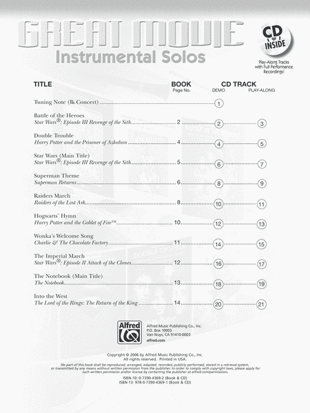 Great Movie Instrumental Solos - Trumpet (Book & CD) image number null