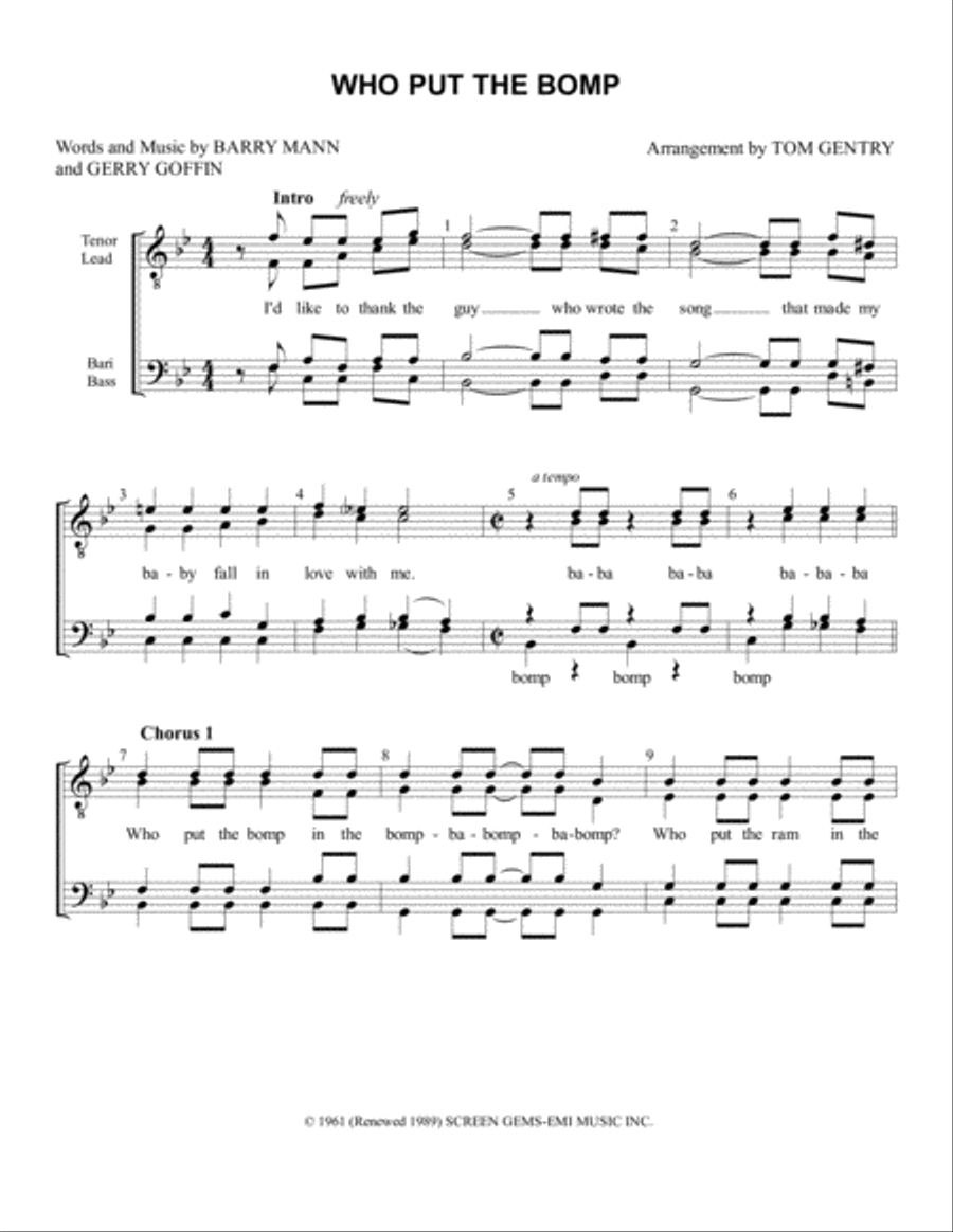 Who Put The Bomp (in The Bomp Ba Bomp Ba Bomp) TTBB scores gallery preview page 1