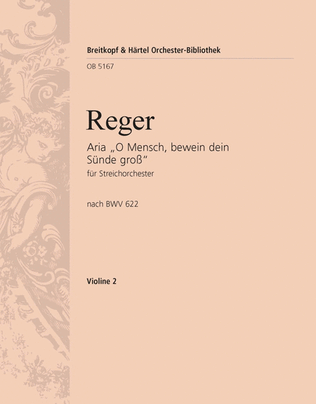 Book cover for Aria after the Chorale Prelude "O Mensch, bewein dein' Sunde gross" BWV 622 by J. S. Bach
