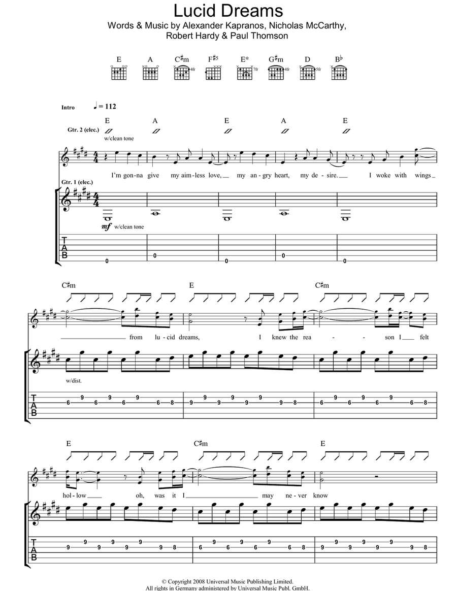 Lucid Dreams Guitar Tablature scores gallery preview page 1