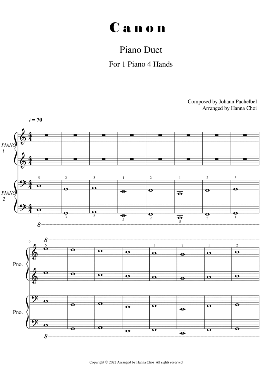 Canon by J.Pachelbel [for Piano Duet /1 piano 4 hands] 1 Piano, 4-Hands scores gallery preview page 1