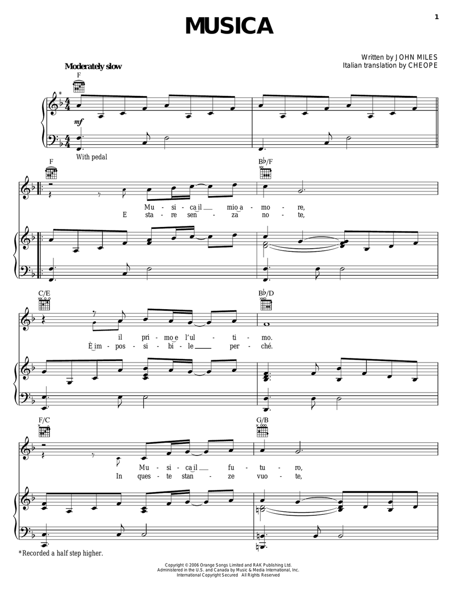 Musica Piano, Vocal, Guitar scores gallery preview page 1