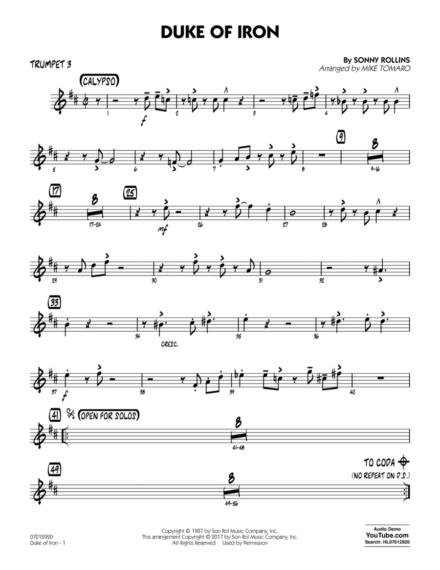 Duke Of Iron - Trumpet 3 Trumpet scores gallery preview page 1