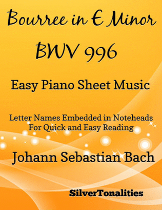 Book cover for Bourree In E Minor BWV 996 Easy Piano Sheet Music