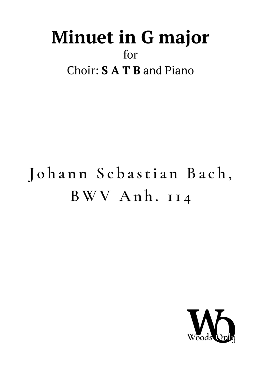 Book cover for Minuet in G major by Bach for Choir SATB and Piano Quartet